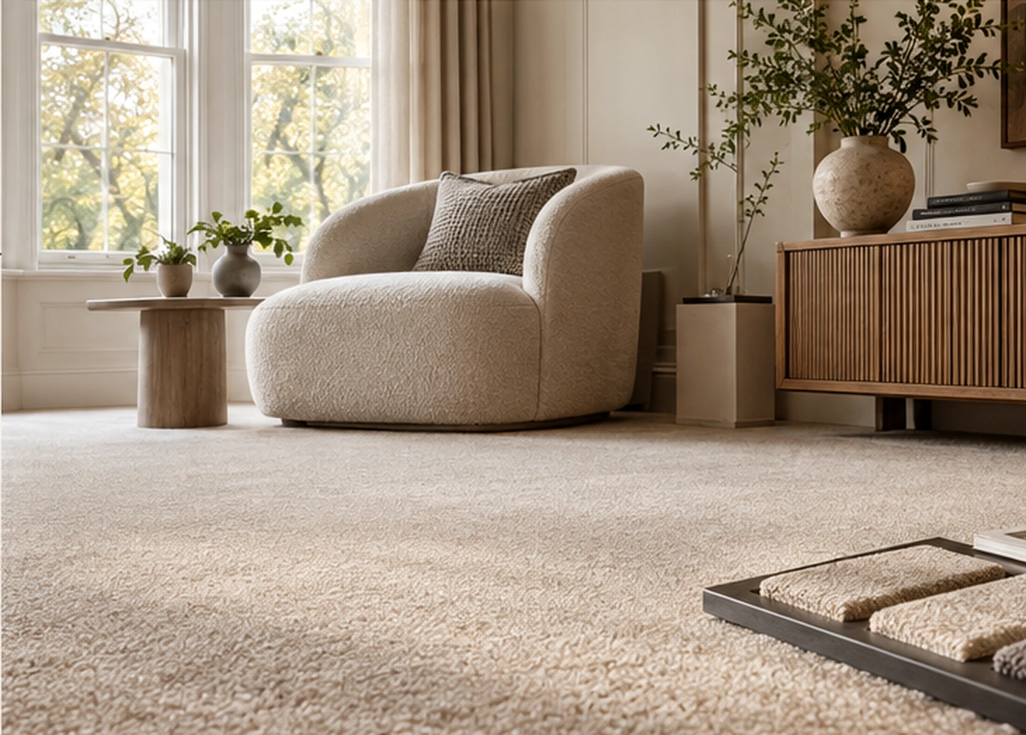 Comfortable neutral-carpet living space